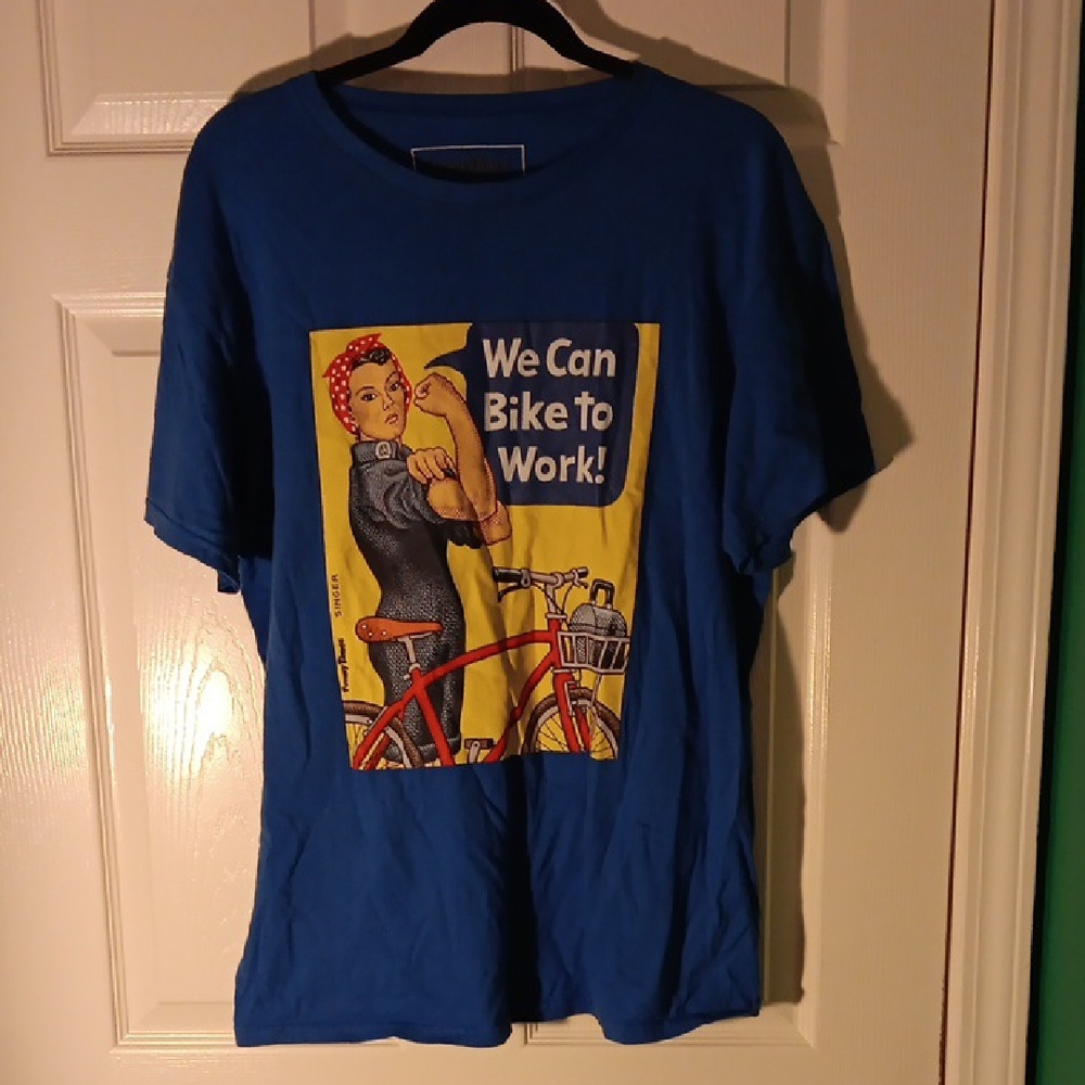 Funny Times Blue Graphic T-Shirt with Bike Print